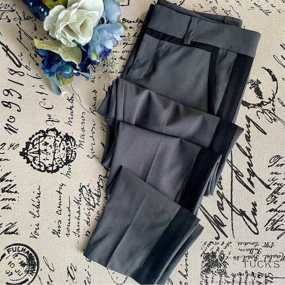 VINCE Wool-Blend Tuxedo Fitted Striped Trouser - Gray & Black, Size 2 - Picture 4 of 8